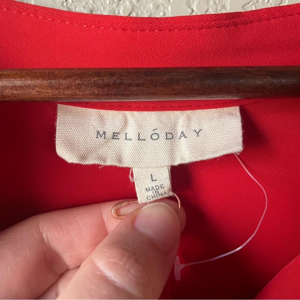 Melloday Womens Large Red Split Neck Short Sleeve Tunic Top Office Business - Picture 3 of 10